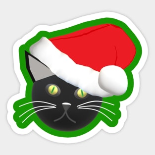 Christmas Kitty Cat Wearing a Santa Hat (Green Background) Sticker